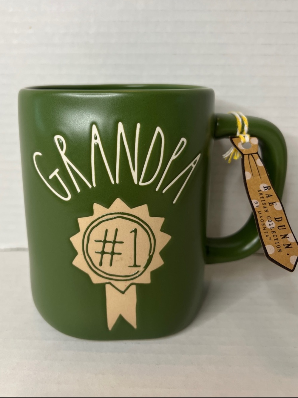 Rae Dunn Green Grandpa #1 Ceramic Mug New